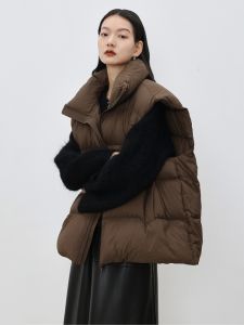 Brown down Jacket Vest Womens Outerwear Shoulder Pad 2025 New Autumn Winter White Duck down Warm Fashionable Vest Coat