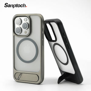 Sanptoch Magnetic Invisible Stand Phone Case For iPhone 16 / 15 / 14 / 13 Pro Max For MagSafe Matte Translucent Hard Back Cover For iPhone 16 15 14 Plus Military Drop Protection Casing with Alloy Holder