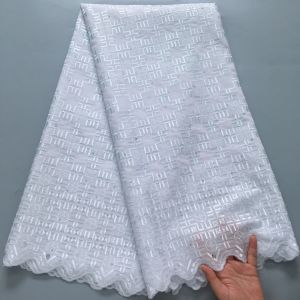 แอฟริกัน Swiss Voile ลูกไม้ผ้าปักผ้าฝ้ายหินและรูปแบบเรขาคณิต 5 หลาสําหรับชุดเจ้าสาว & Afrocentric แฟชั่น