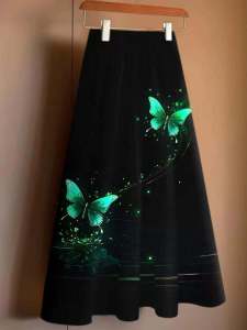 Summer Womens Midi Skirt 2024 New Print Drapey Slimming Meat Covering Knee High High Waist Fashionable Mid-Length A-Line Skirt