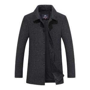 Business Gentleman Style Mens Fleece Lined Woolen Jacket Dad Coat Autumn Winter Loose Fit Long Sleeve Anti Wrinkle Coat