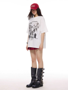 T-Shirt Wanita Lengan Pendek Motif Grafis Vintage & Desain Oversize Slim Fit