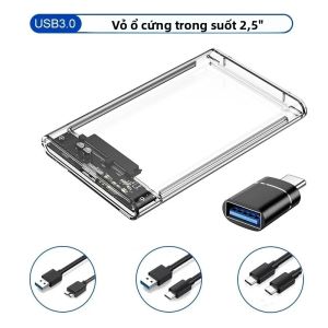Hộp Đựng Ổ Cứng Trong Suốt 25 Inch SSD SATA Sang USB 3.0 Type-C 3.1 Vỏ Hộp Ổ Cứng Gắn Ngoài Di Động Miễn Phí Dành Cho Thương Hiệu Chung