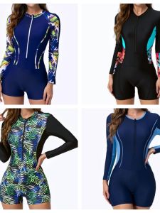 Womens Tummy Cover Slimming Full Body Long Sleeve Diving Swimsuit