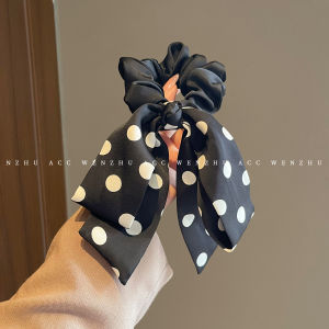WENZHU | Gentle Style Black and White Polka Dot Bow Ribbon Headbands