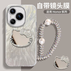 Ultra-Thin KT Cat Silicone Phone Case with Lanyard Soft Edge Self-Adhesive Lens Film Full Coverage Shock-Resistant Womens Model Honor Power