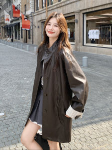 Café Brown American Style Retro Barn Wind Leather Jacket Womens 2025 Autumn New Large Female Clothing Leather Jacket