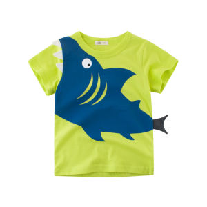 Cotton Shark Cartoon Print Short Sleeve T-Shirt for Boys Kids Wear Brand Korean Style Summer Casual Breathable Clothing