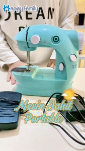 HappyFamily Mesin Jahit Mini Portable GT202 A FHSM 202 + Sewing Kit Set Jahit + Meja Besar