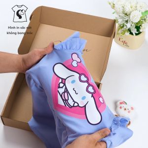 Váy bé gái tay dài Kuromi & Cinnamoroll Đầm hoạt hình bé gái Bomines thun cotton cho bé từ 3- 10t 12-30kg DTDBKRMCIN