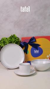 Hampers INDO KERAMIK Piring Set Putih Lis Hitam Isi 4