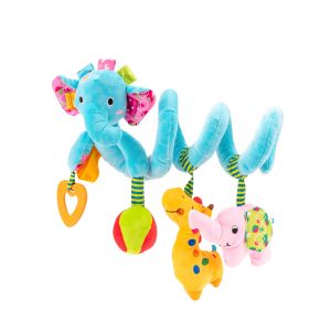 Baby car seat Stroller toys plush activity hanging spiral activity stroller crib with music box rattle Baby Boy Girl Vocalizers (Blue Elephant)