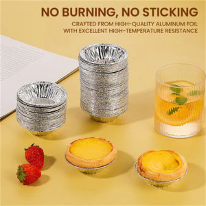 100pcs Disposable Round Egg Tart Aluminum Foil Cups for Baking Cookies Pudding Cupcakes and Cakes Base Molds with Bake Plate