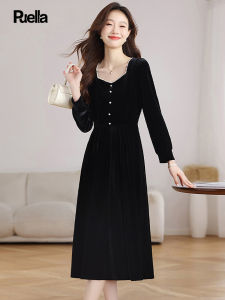 puella | French Audrey Style Velvet Long Sleeve Dress