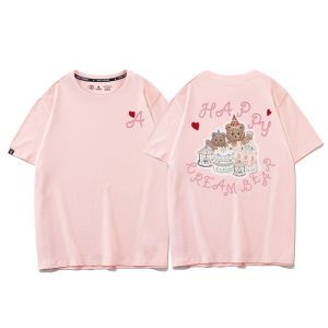 Sweet Cute Style Pure Cotton Short Sleeve T-Shirt Womens Summer 2024 New Arrival Half Sleeve Pink Bear Print Casual Loose Fit