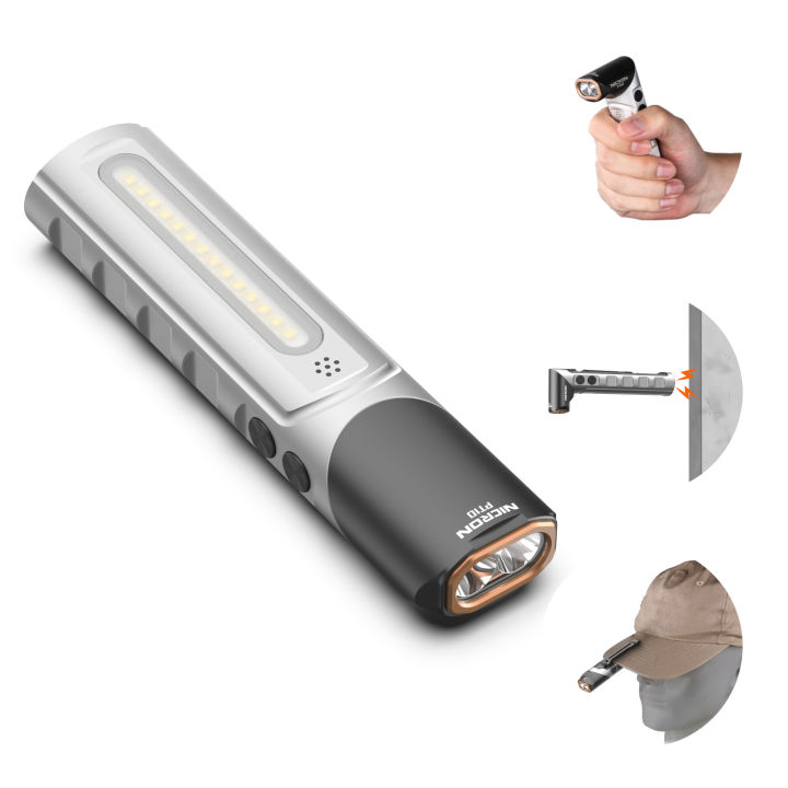 NICRON PT10 Rechargeable Flashlight, 1000 Lumens EDC Flat Flashlight with 90° Rotatable Head and Strong Magnet, 4 Modes White/UV/Warm/RGB, IPX4 Waterproof, Hands Free Flashlight for Camping, Emergency
