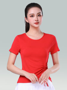 Áo Tập Khiêu Vũ Latin Tay Ngắn Cổ Tròn Có Dây Rút Cho Nữ Áo Tập Khiêu Vũ Sảnh Áo Tập Khiêu Vũ Thể Dục Thể Thao