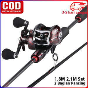 Sougayilang Set Tongkat and Gulungan Pancing Reel Pancing 18 + 1 BB Set Joran Pancing UL Portabel 2 Bagian 1.8M 2.1M Joran Pancing Bahan Serat Karbon 24 Ton and Gulungan Pancing Tongkat Pancing