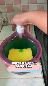 Tempat Sabun Bulat 1000ml + Spons Cuci Piring (2in1) Dispenser Sabun Cair Botol Soap Pump Wadah Sunlight Viral DIY