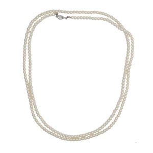 Elegant Long Pearl Necklace with Yuanbao Buckle Sweater Chain Womens Fashion Jewelry White round Beads No Clasp Multi-layered