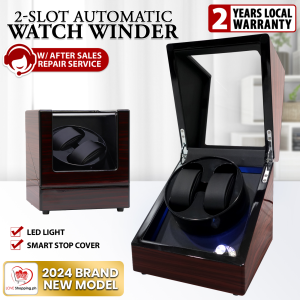 2-Slot Automatic Watch Winder Storage Display with 4 Different Modes (Glossy Wood Fiber)