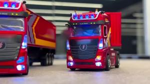 Kmoist | 1/64 Desktop R/C Tractor Truck with Independent Control Liftable Container Lights Cruise Control Car Toys for Boys Kids Gifts