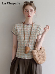 La Chapelle | Earflap Grid Short Sleeve Design Sense Fashion Top