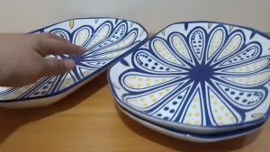 PORCELAIN PALACE MOROCCAN BLUE & YELLOW PALETTE SERVING PLATTER FISH PLATTER RECTANGULAR PLATTER 13X7.5 INCHES