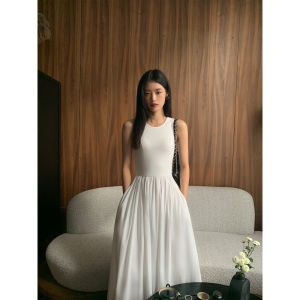 Pusumede Black Vest Dress Womens Summer High Waist Slimming Midi Dress Elegant Style Comfortable Material City Commute