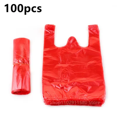 100pcs Thicken Red Plastic Bag Wedding Party Candy Gift Bag Supermarket Grocery Shopping Storage Bag Kitchen Clean Garbage Bag