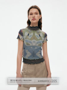 Escape Chi Gang West Original Small Batch Tie Dye Print Slim Fit Elastic Mesh Short Sleeve T-Shirt Summer Commute Style Pure Color