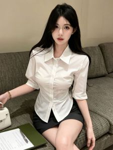 GUZILIAN | Elegant Commuter Polo Collar Waist-Shaping Shirt and Skirt Set