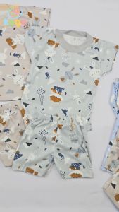 Setelan Baju Kaos Oblong Celana Pendek Bayi Motif Mega Baby Matching Set Fullprint