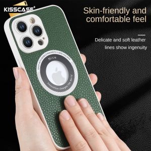 【Glitter Lens Film】KISSCASE Glass Metal Flash Drilling Lens Protection PU Leather Magsafe Case For IPhone 14 Pro Max 14 Plus 13 12 11 Case Shockproof Cover