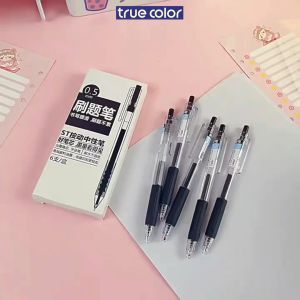 Hộp 6 bút gel đen bút bi bấm ngòi ST 0.5mm - Bút bi mực gel học sinh giá rẻ viết trơn mực đều khô nhanh