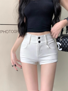 Quần Short Bó Sát Màu Trắng Cạp Cao Cho Nữ Mùa Hè Quần Bó Sát Gợi Cảm Quần Bó Sát Ngắn Siêu Ngắn Quần Bó Sát Phong Cách Đường Phố