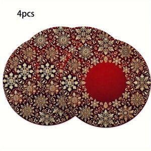 VIKAMA 4-Piece Christmas Gold Snowflake Round Placemats Home Holiday Gathering Party Table Warm Table Decor and Accessories