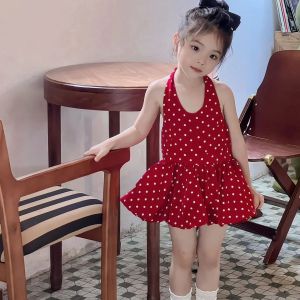 Elegant Black Polka Dots Halter Neck Sleeveless Summer Princess Dress