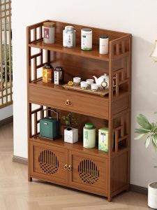 New Chinese Style Bamboo Multi-Shelf Display Cabinet Non-Roof Tea Room Accessory Storage Tea Leaf Display Stand Home Furniture