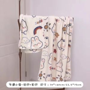 Womens Bath Towel Quick Dry High Absorbency Non-shedding Large Size Three-piece Set Home Use Cartoon Pattern Cotton Fabric
