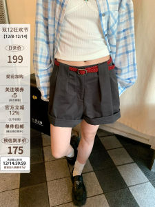 เลลี่มูชผู้หญิงลำลอง หลวม ขาตรงสั้น กางเกง ฤดูร้อน 2025 ผ้าฝ้าย 100 สองทางสวมใส่เอวรูด พรางหุ่น