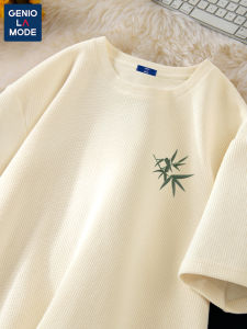 Genio Lamode Chinese Style Mens T-shirt Short Sleeve Breathable Summer Casual Loose Fit round Neck Print Top Polyester