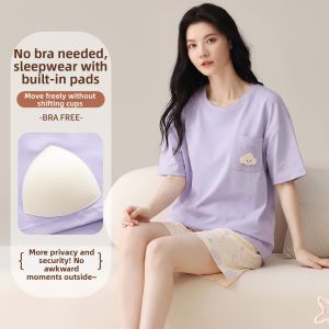 Yuzhaolin | Cotton Sleepwear Padded Shorts Set
