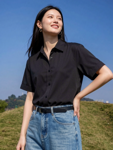 Basic House | French Style Polo Collar Short Sleeve Thin Shirt