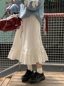 Lsland Womens A-Line Midi Skirt High Waist Pure Color Autumn Winter New Design Sensation Half-length Skirt in Beige Color