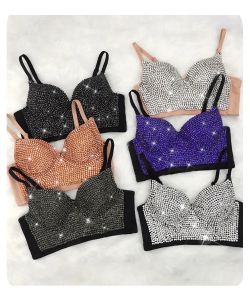 Pin bead bra European and American fashion suspender vest bright diamond bra top and back bra