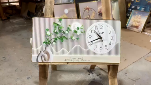 Tranh Đồng hồ Treo Tường vintage cổ điển hoa lá xanh nhạt decor phòng khách Phòng ăn treo cửa hàng quà tặng tân gia