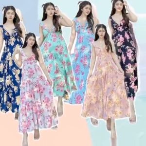 MM19864 เดรสยาว แต่งระบายอก Long dress with ruffles on the chest..