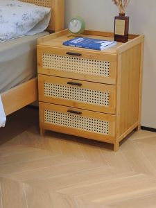 Bamboo Bedside Table Bedroom Side Table With Rattan Door Drawer Meja Tepi Katil Sofa Side Table With Locker 床头柜