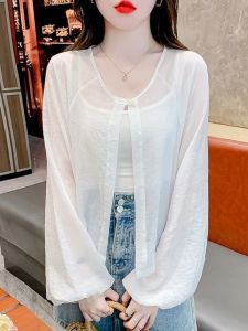 Hàn Quốc Thiết Kế Nhẹ Áo Dài Tay Màu Tinh Khiết Nữ Áo Sơ Mi Điều Hòa Không Khí Mới Mùa Hè Áo Sơ Mi Chống Nắng Đa Năng Áo